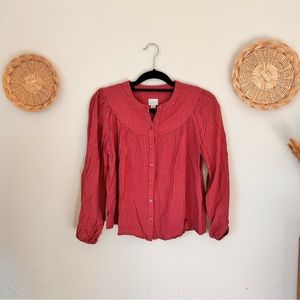 A New Day Button Down Top Polka Dota Pattern Dark Pink Size XS